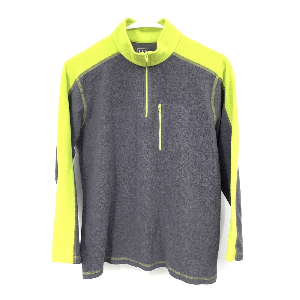 LL Bean Kids Large 14 16 Pullover Top 1/2 Zip Fleece Sweatshirt Gray Yellow Boys